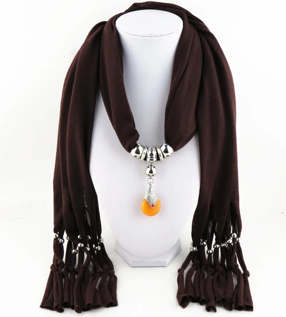 Women Vintage Tassels Pendant Design Necklace Scarf