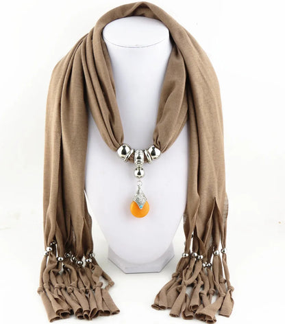 Women Vintage Tassels Pendant Design Necklace Scarf