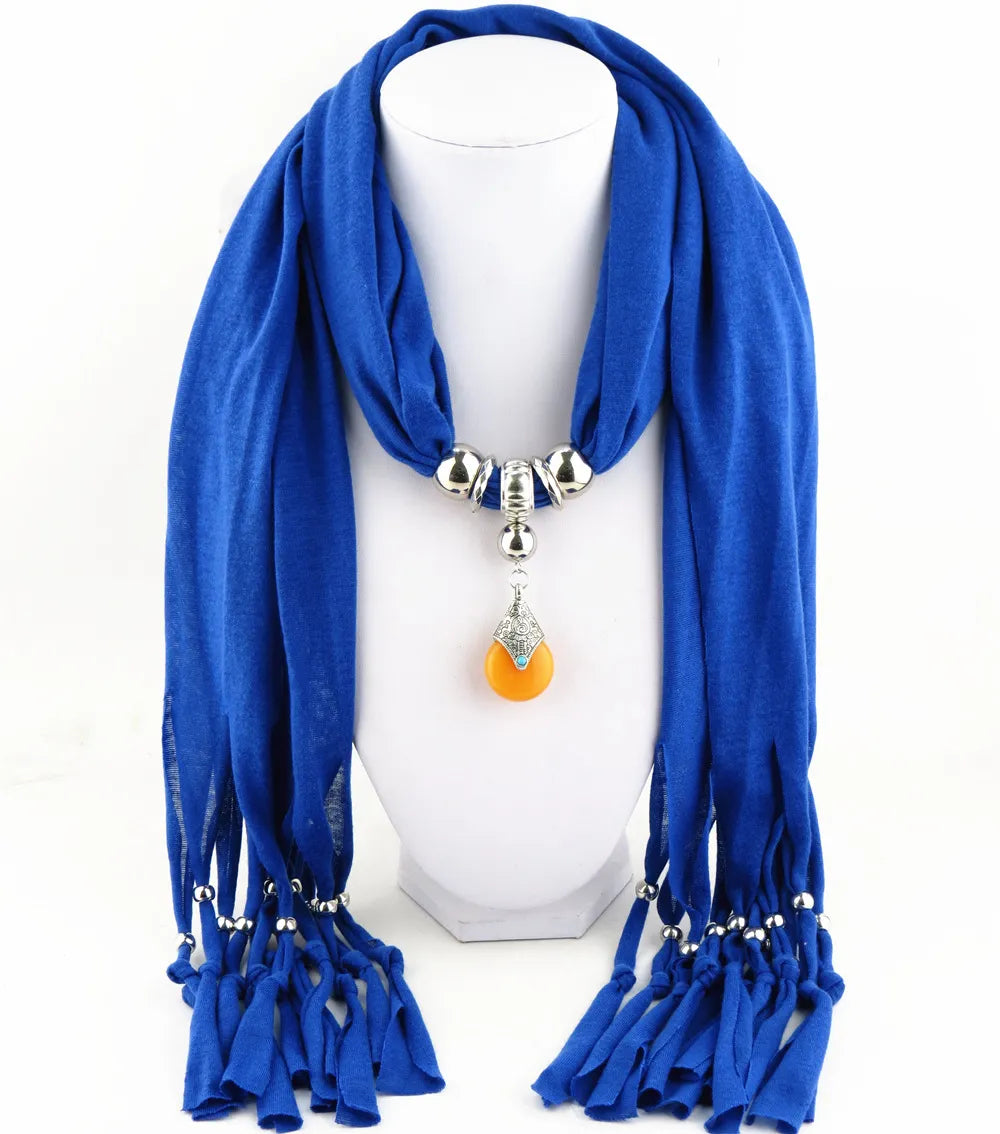 Women Vintage Tassels Pendant Design Necklace Scarf