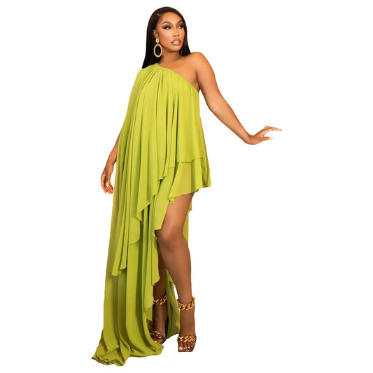 Sexy Solid Color Chiffon Irregular One-Shoulder Dress