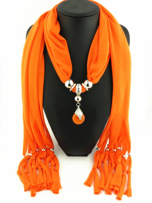Women Vintage Tassels Pendant Design Necklace Scarf