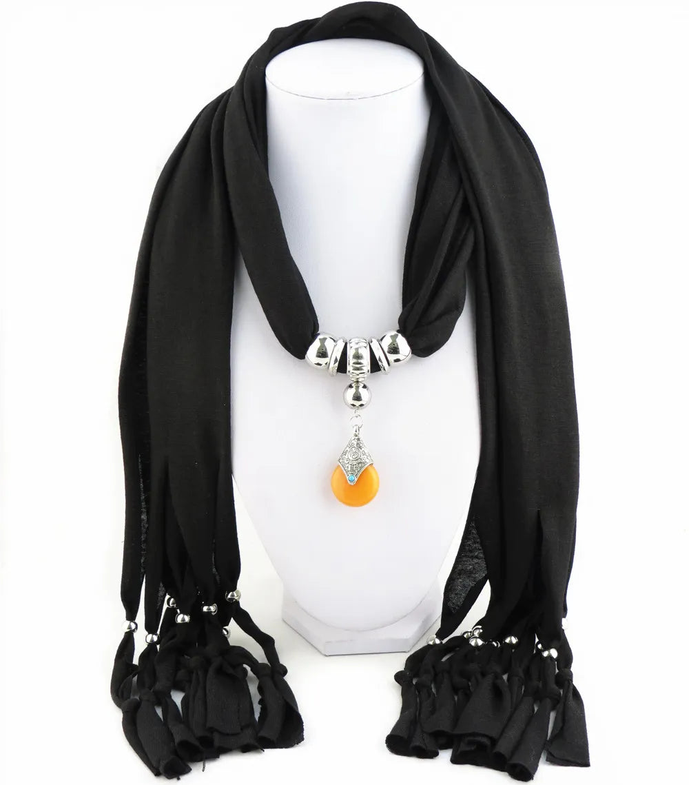 Women Vintage Tassels Pendant Design Necklace Scarf